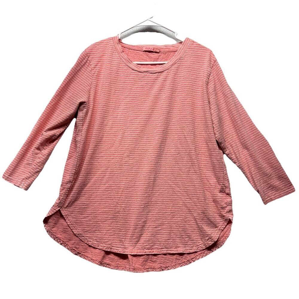 Women’s Fresh Produce Pink Striped Slub Knit Long Sleeve Shirt Size Large Cotton